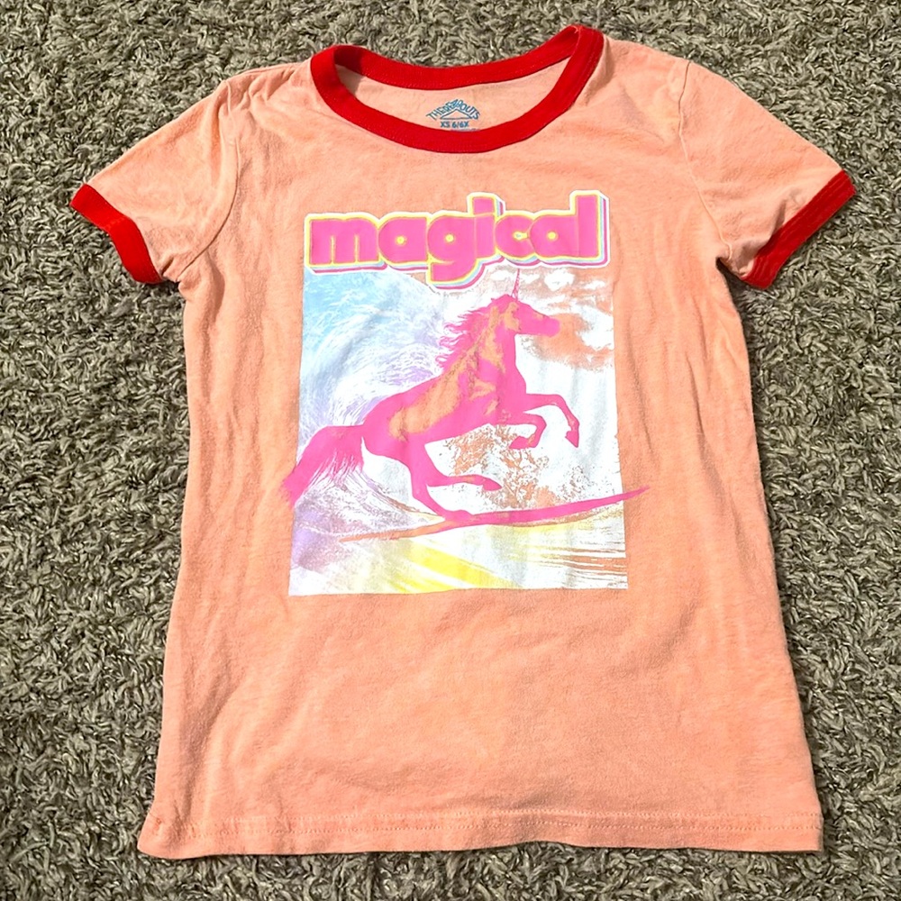 ThereAbouts Girls’ Orange & Pink Unicorn T-Shirt